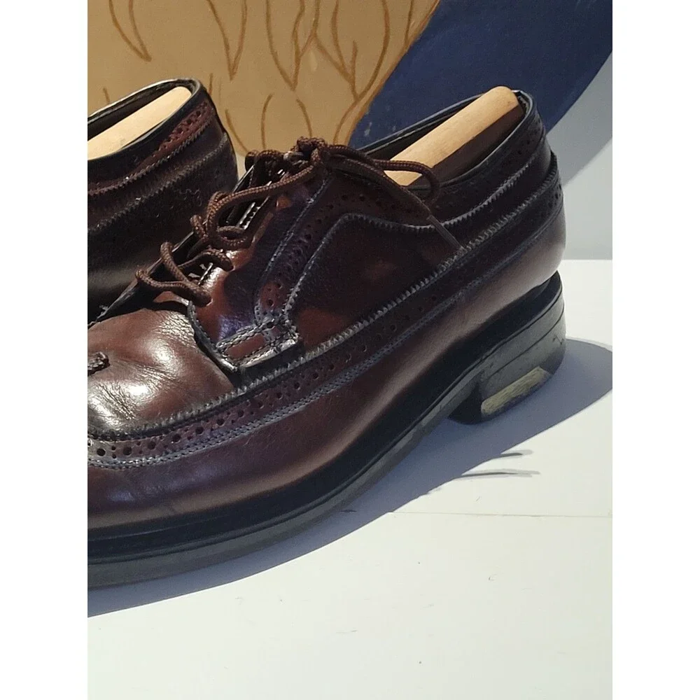 Men’s Wingtip Oxford Dress Shoes Brown Leather Brogue Business Casual Size 9